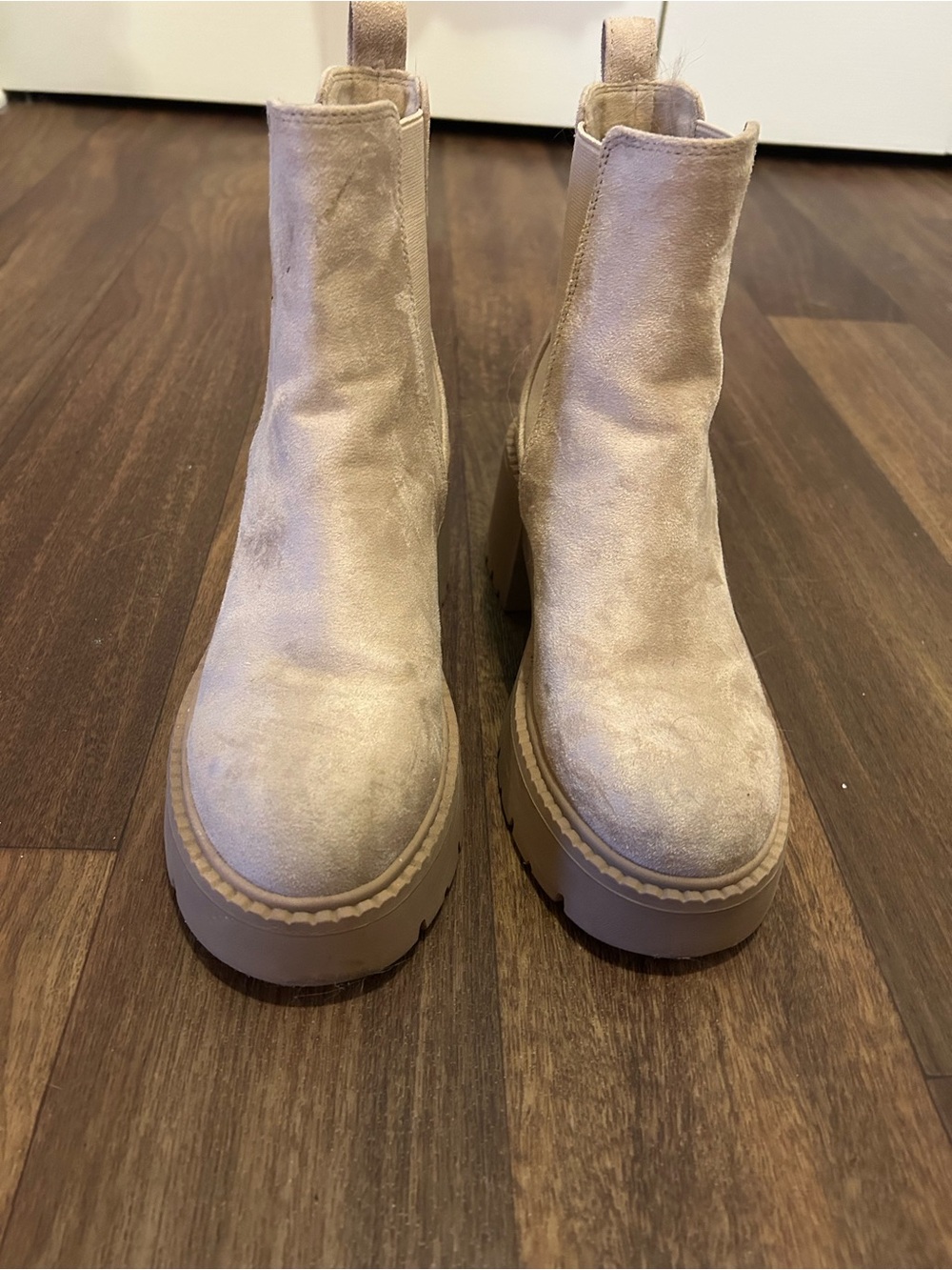 Madden Girl Cream Suede Platform Chelsea Booties